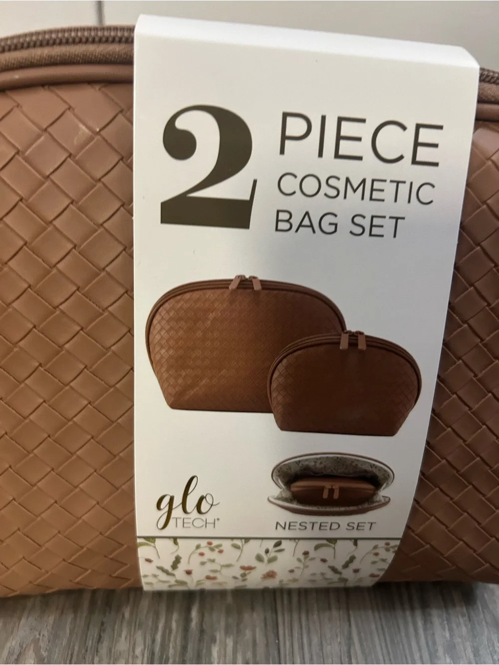 Tan Woven 2-Piece Cosmetic Bag Set